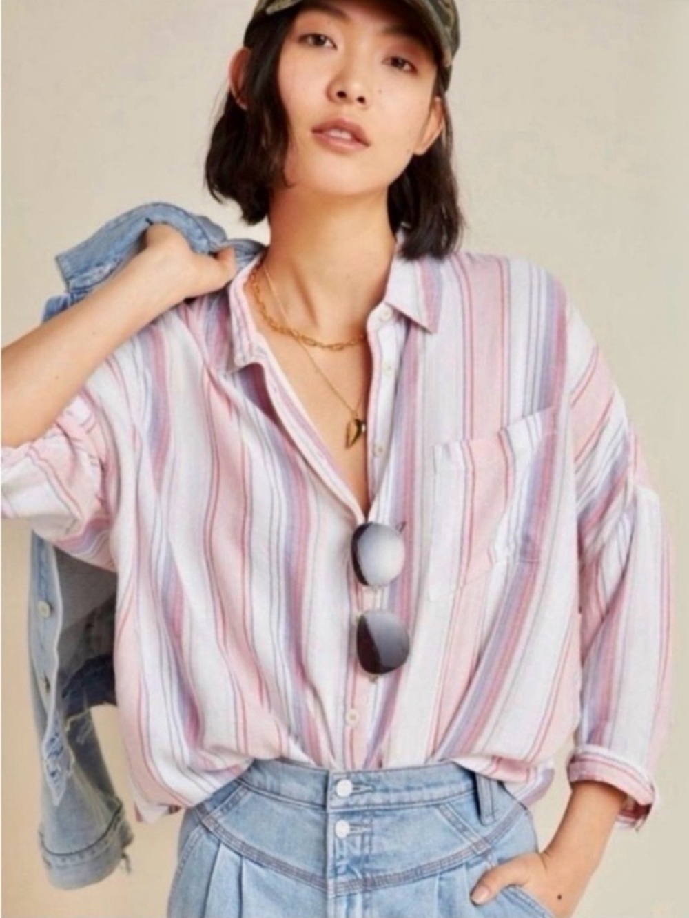 Anthropologie Pilcro & the Letterpress The Bo Boyfriend Buttondown Shirt Sz XS/S